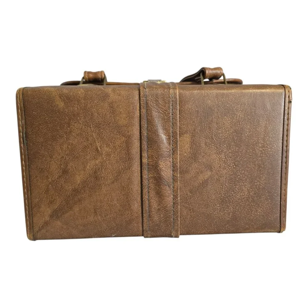 Vintage Brown Faux Leather (Vinyl) Camera Bag Double Handles 11